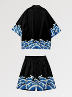 Load image into Gallery viewer, Kimono and Shorts Set 'Blue Wave'