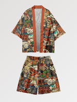 Load image into Gallery viewer, Kimono and Shorts Set 'Daruma x Neko'