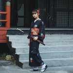 Load image into Gallery viewer, Black Traditional Kimono for Women &#39;Gozaisho&#39;
