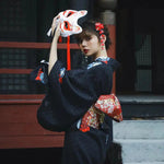 Load image into Gallery viewer, Black Traditional Kimono for Women &#39;Gozaisho&#39;
