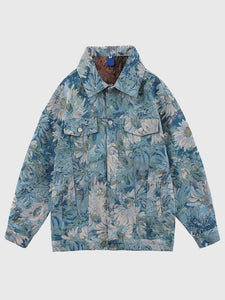 Blue Denim Jacket Floral Print 'Koyuki'