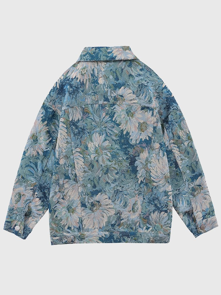 Blue Denim Jacket Floral Print 'Koyuki'