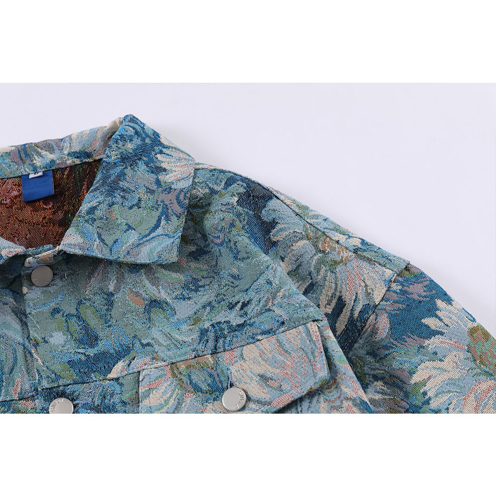 Blue Denim Jacket Floral Print 'Koyuki'