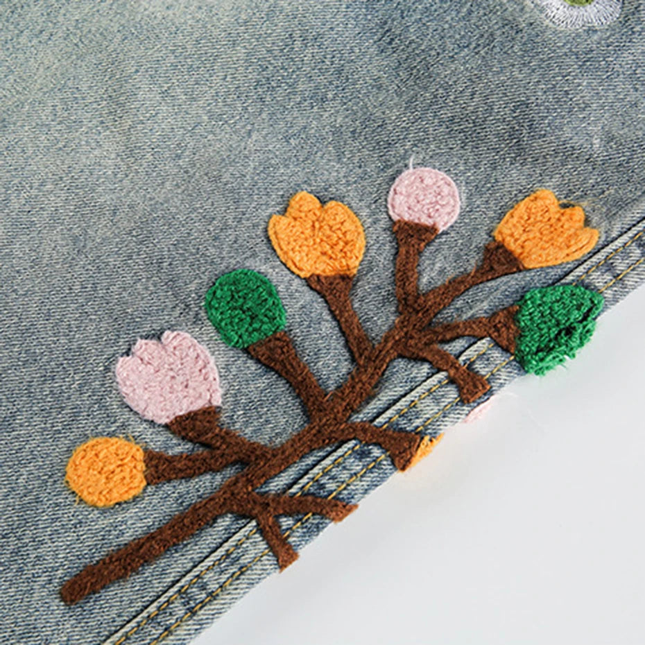 Embroidered Denim Shorts