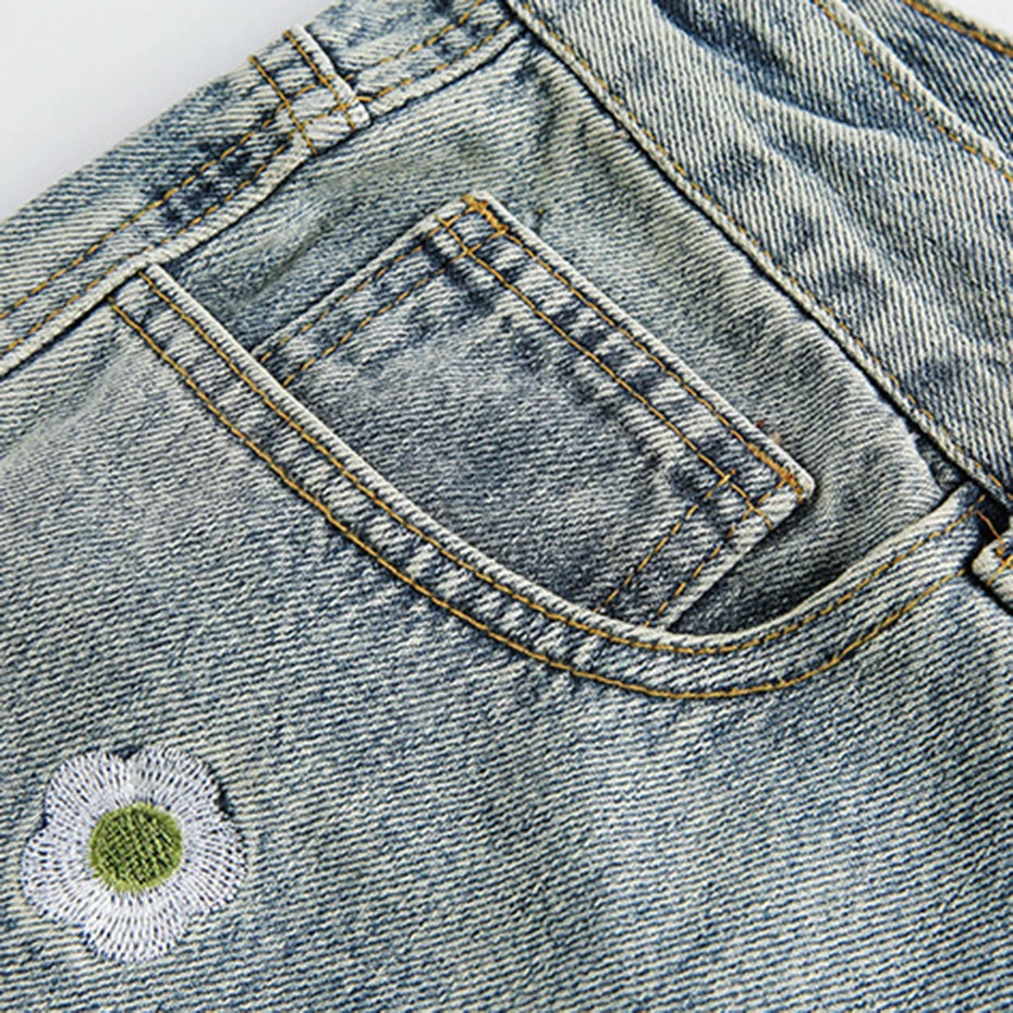 Embroidered Denim Shorts