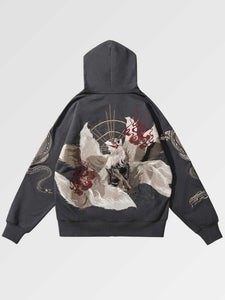 Embroidered Hoodie Japanese Fox 'Kitsune'