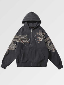 Embroidered Hoodie Japanese Fox 'Kitsune'