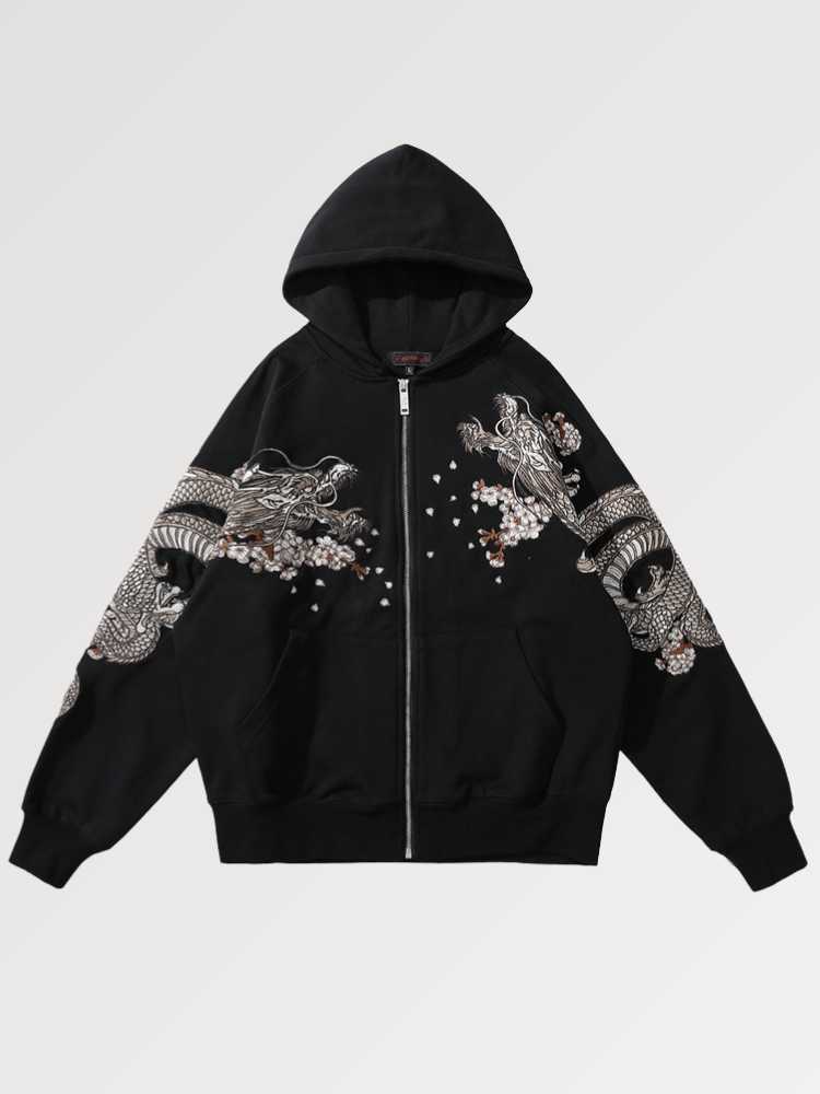 Embroidered Hoodie Japanese Fox 'Kitsune'