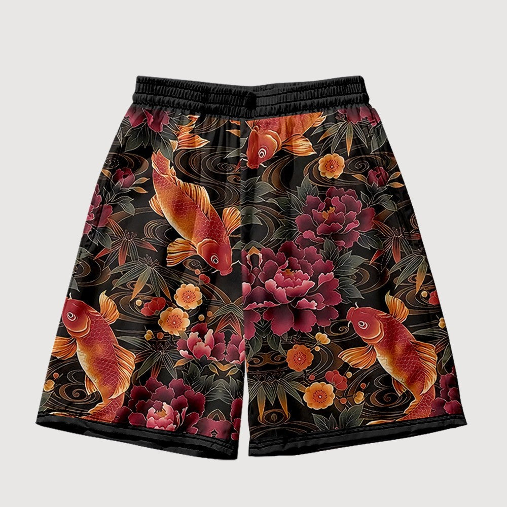 Flower and Koi Carp Pattern Shorts 'Nettai'