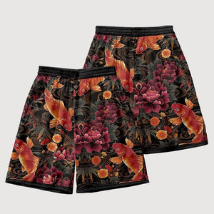 Flower and Koi Carp Pattern Shorts 'Nettai'