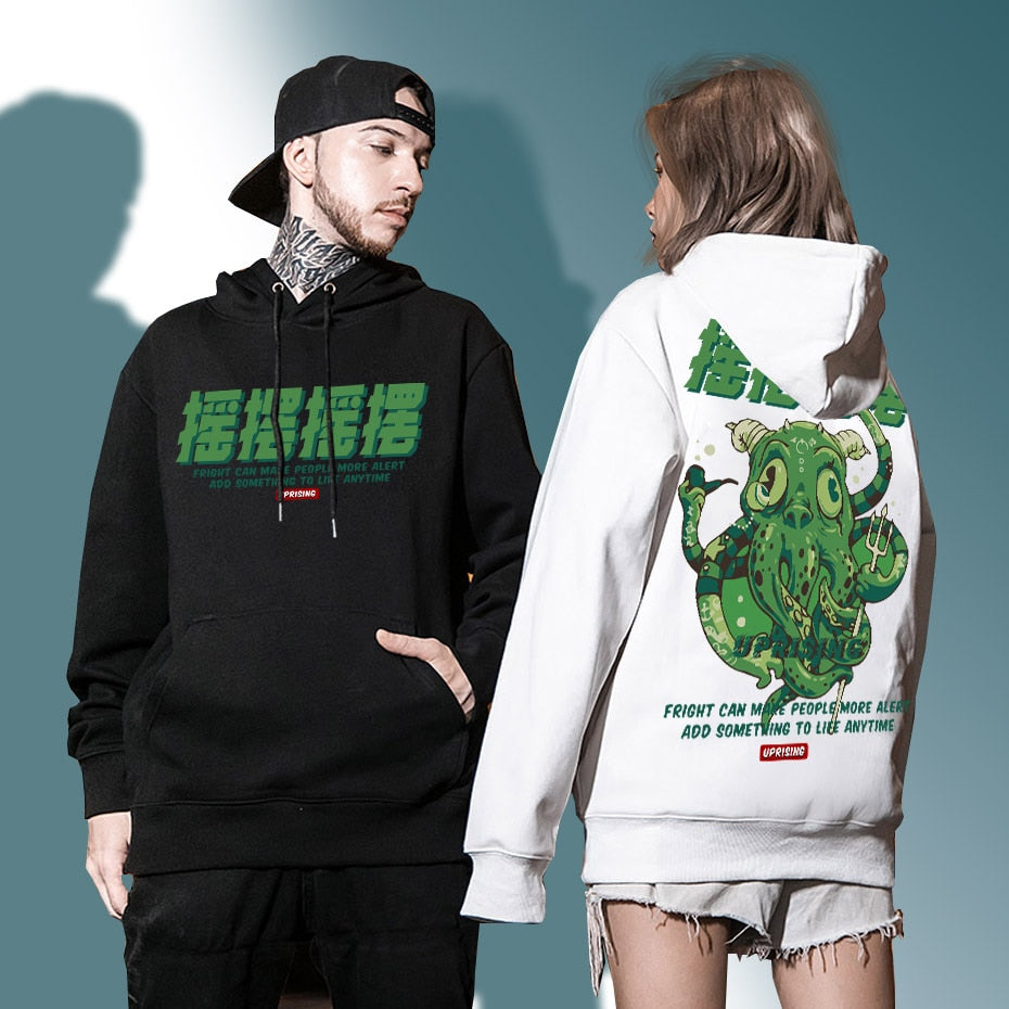 Green Octopus Hoodie Japanese Script 'Furiku'