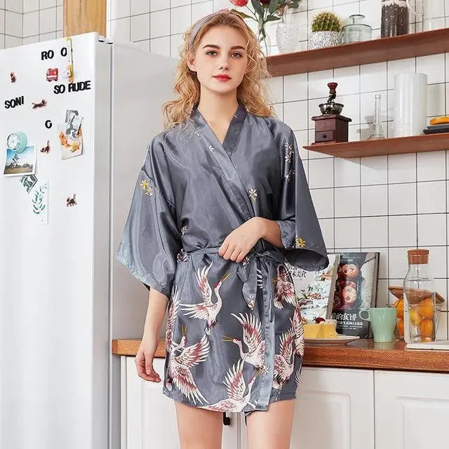 Grey Kimono Style Japanese Pajamas