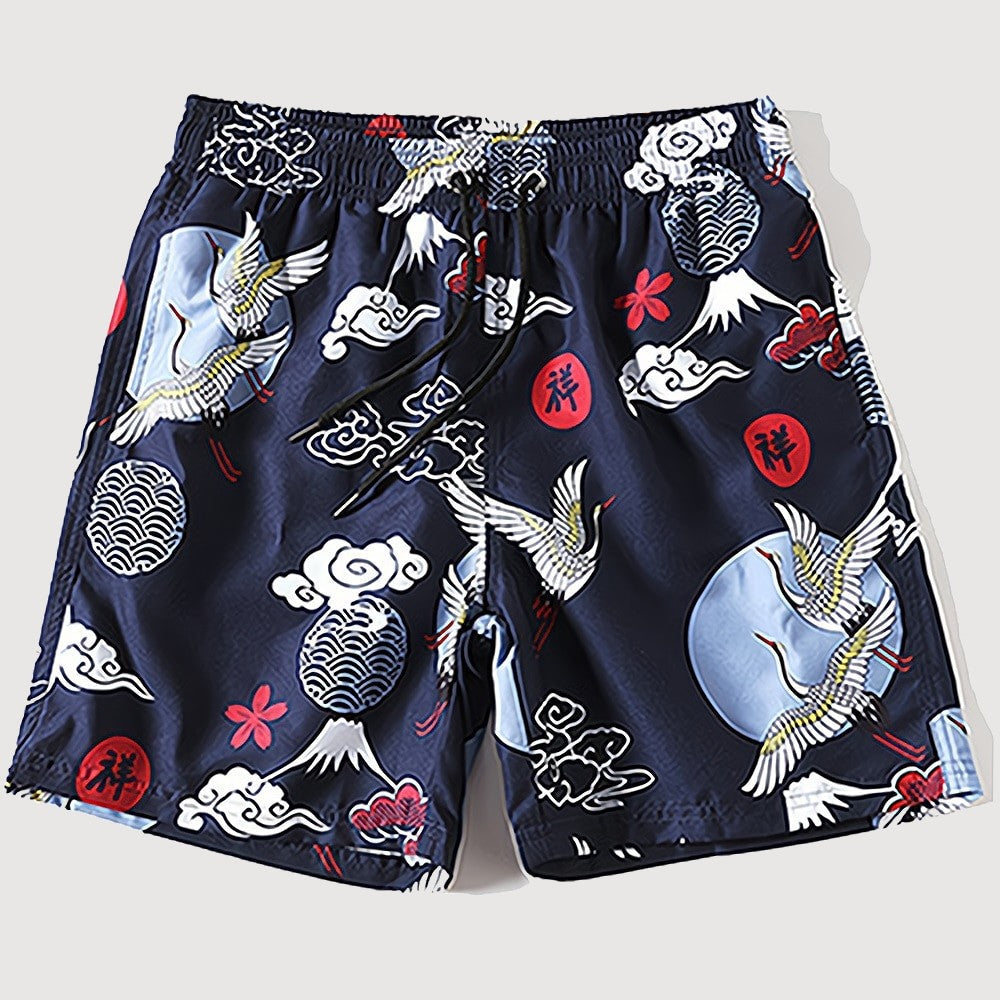 Japanese Crane Design Shorts 'Tancho'