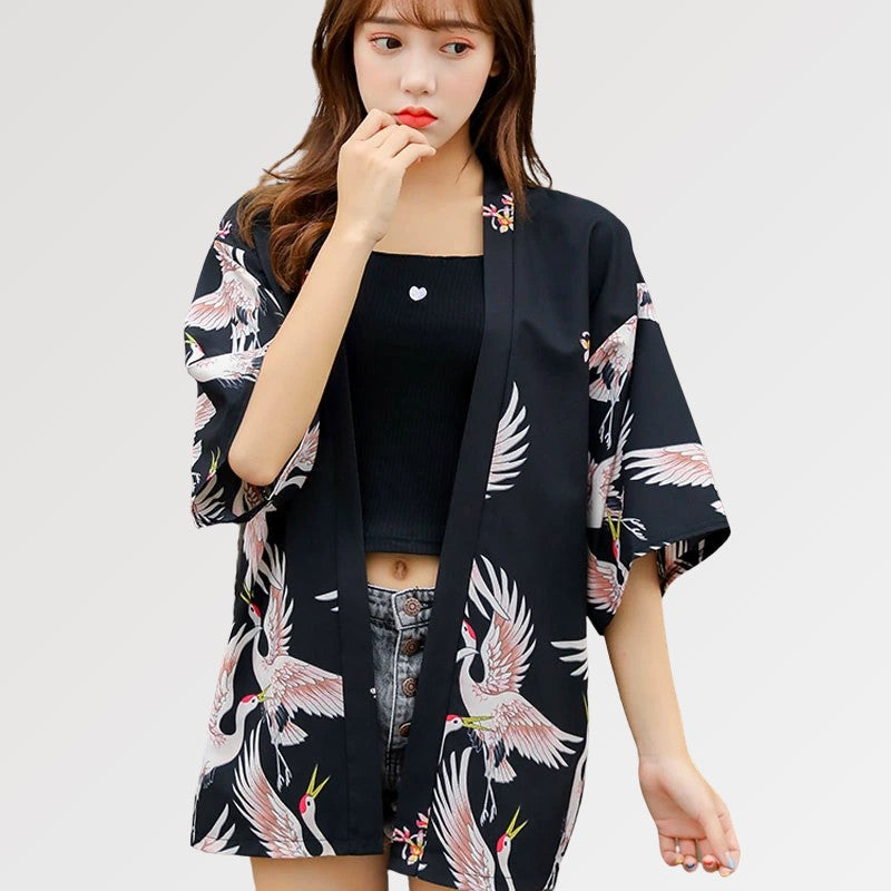 Japanese Crane Kimono Jacket 'Itsukushima'