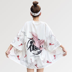 Japanese Cranes Design Kimono Jacket 'Kamen Rider'