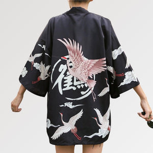 Japanese Cranes Design Kimono Jacket 'Kamen Rider'