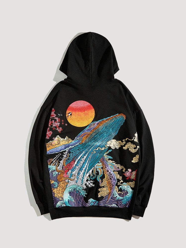 Japanese Hoodie Whale Pattern 'Niji'