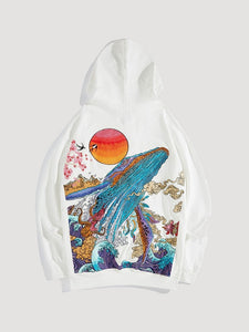 Japanese Hoodie Whale Pattern 'Niji'