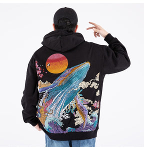 Japanese Hoodie Whale Pattern 'Niji'