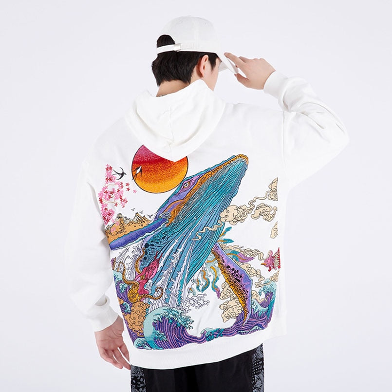 Japanese Hoodie Whale Pattern 'Niji'