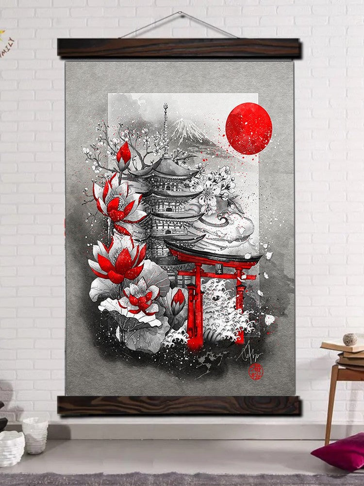 Japanese Inspiration Painting 'Torii in the Rising Sun'