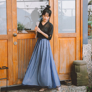 japanese long dress Japanese Original Style Kimono Long Dress Set - Black Short Dress Set