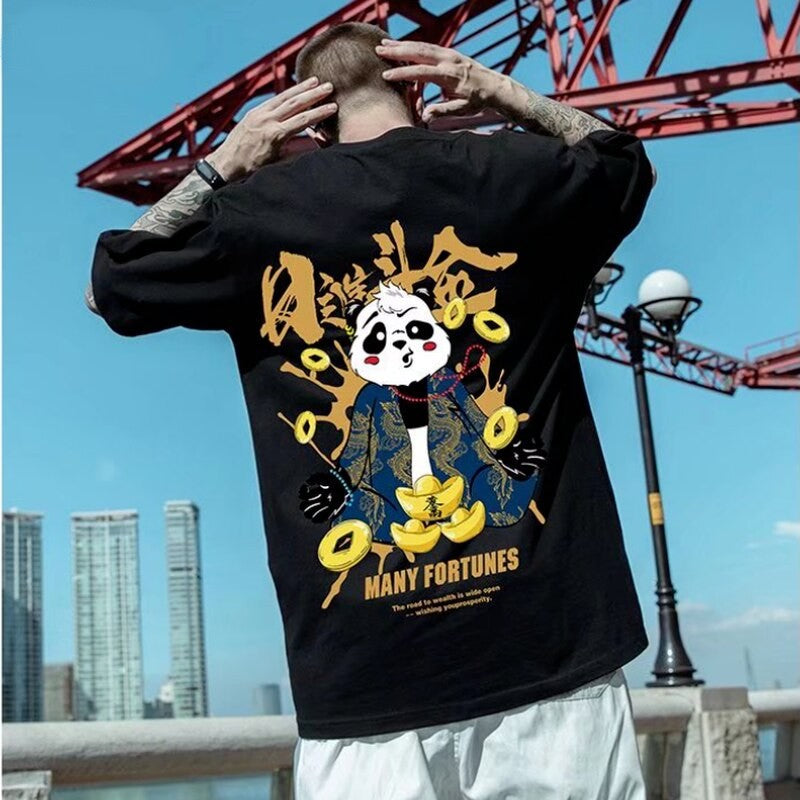 Japanese Shirt with Panda Pattern 'Many Fortunes'