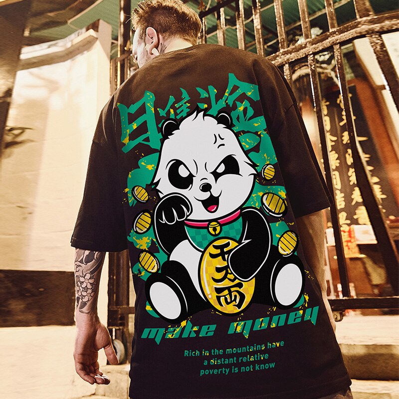 Japanese T-shirt Panda Pattern 'Make Money'