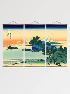 Japanese Triptych Painting 'Mount Asama'