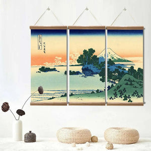 Japanese Triptych Painting 'Mount Asama'