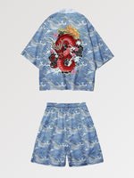 Load image into Gallery viewer, Kimono and Shorts Set 'Blue Dragon'
