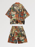 Load image into Gallery viewer, Kimono and Shorts Set 'Daruma x Neko'
