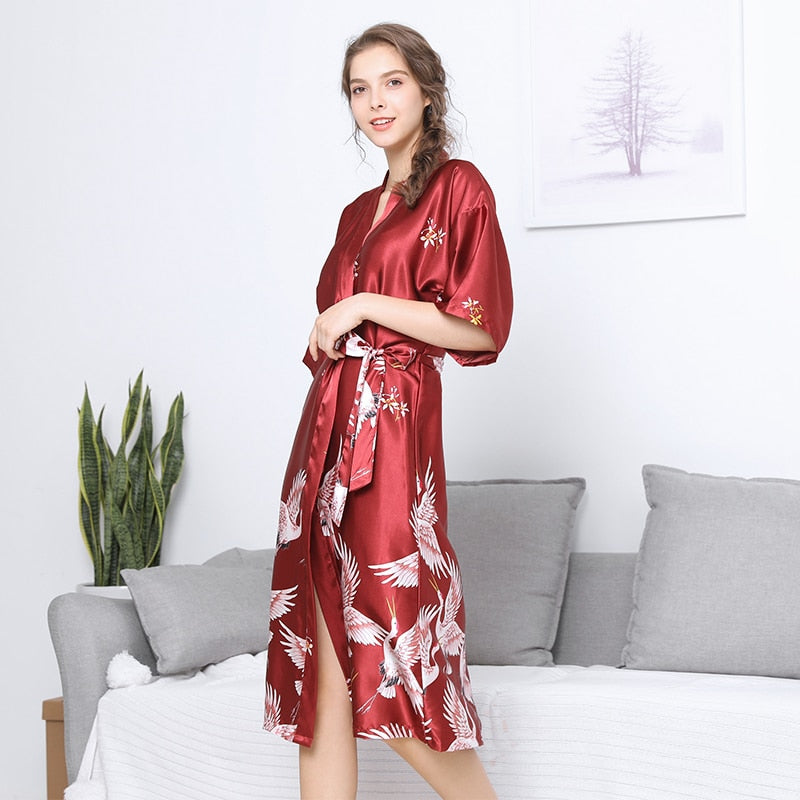 Long Japanese Kimono Pajamas Red