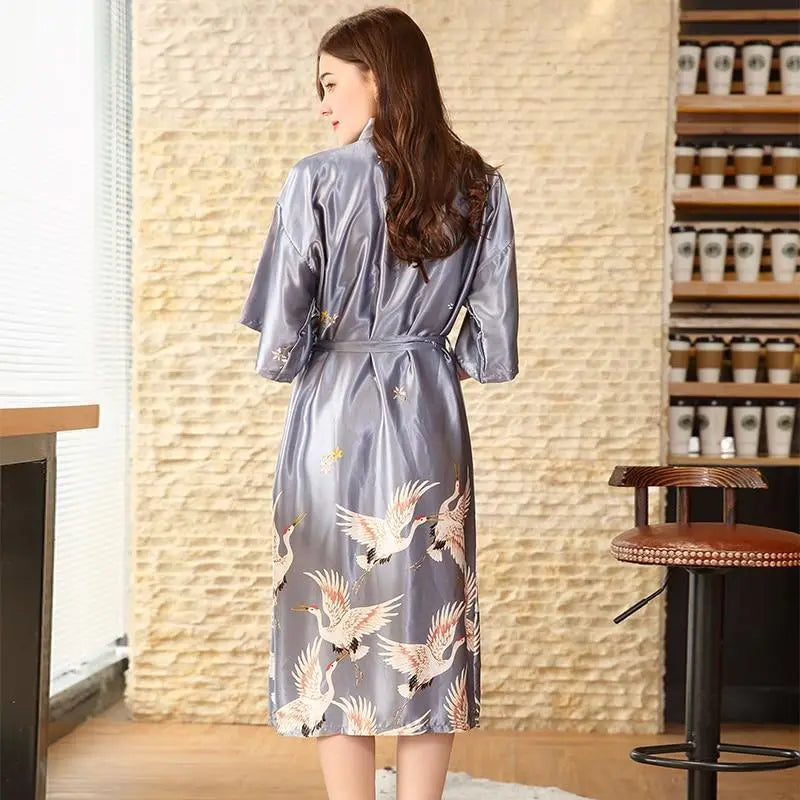 Long Japanese Pajamas Kimono Grey