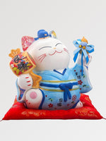 Load image into Gallery viewer, Maneki-Neko Money Box &#39;Blue Kimono&#39;
