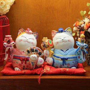 Maneki-Neko Money Box 'Blue Kimono'