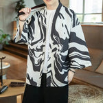 Load image into Gallery viewer, Mens Black and White Kimono Jacket &#39;Hamamatsu&#39;
