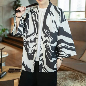 Mens Black and White Kimono Jacket 'Hamamatsu'