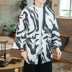 Load image into Gallery viewer, Mens Black and White Kimono Jacket &#39;Hamamatsu&#39;
