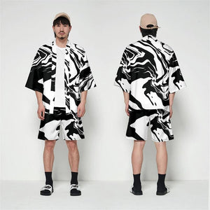 Mens Black and White Kimono Jacket 'Hamamatsu'