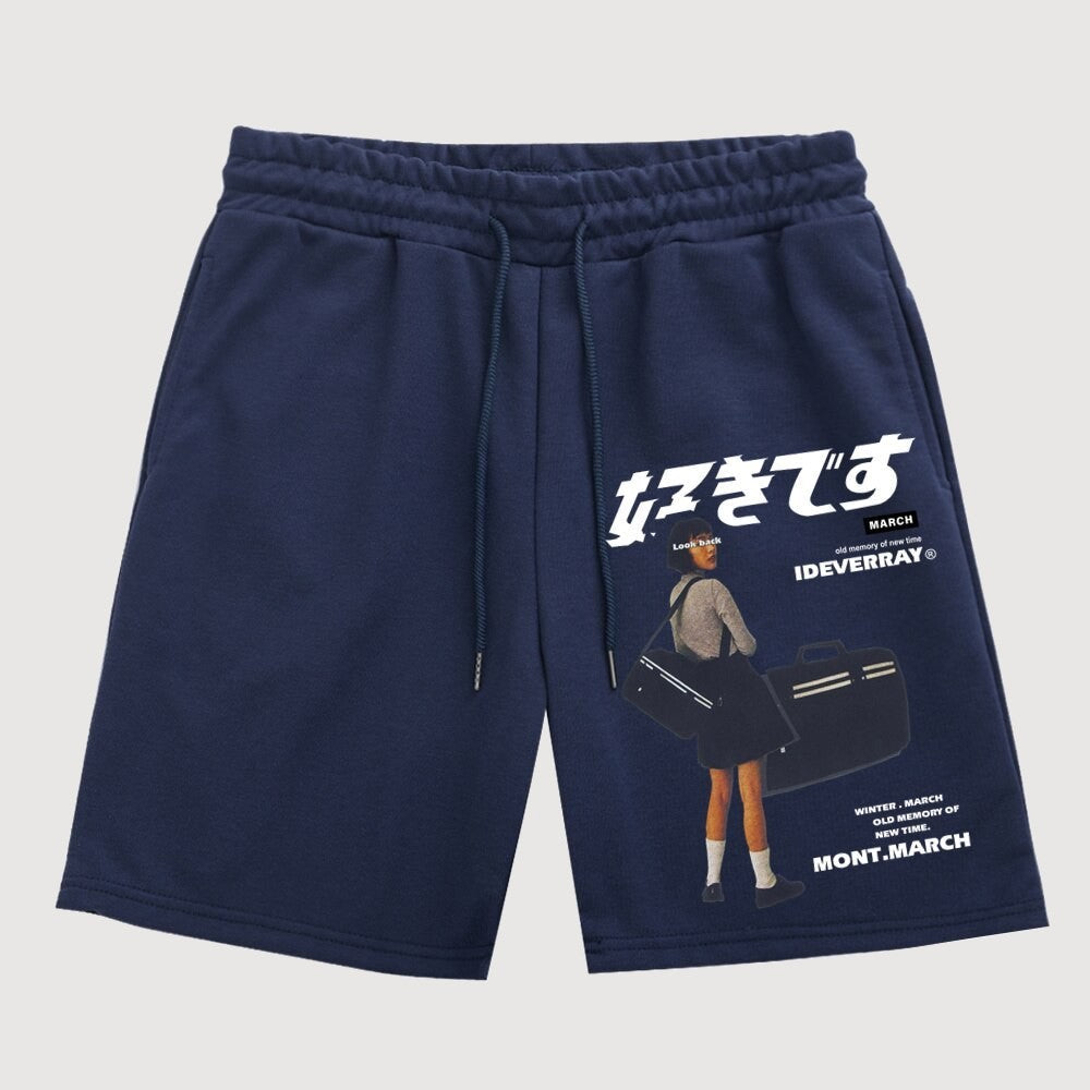 Navy Blue Japanese Streetwear Shorts
