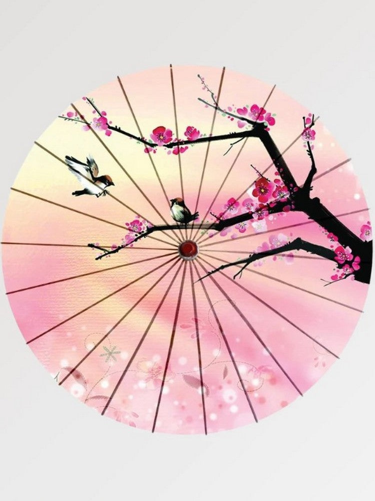 Pink Japanese Parasol 'Sparrow and Cherry Tree'