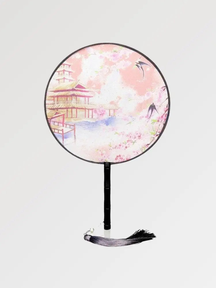 Pink Japanese Round Fan 'Temple'