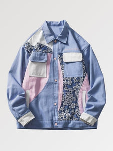 Purple Denim Jacket Floral Patterns 'Teppei'