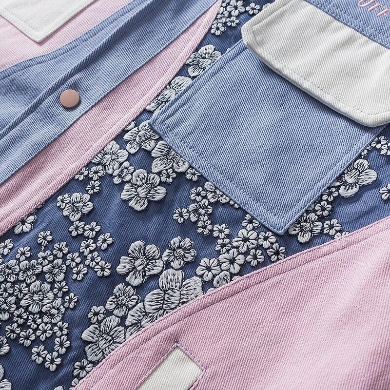 Purple Denim Jacket Floral Patterns 'Teppei'