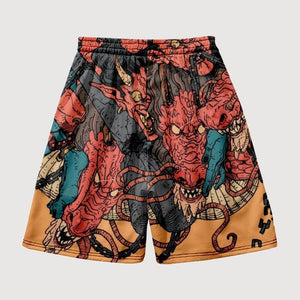 Red Dragon Pattern Japanese Shorts 'Doragon'