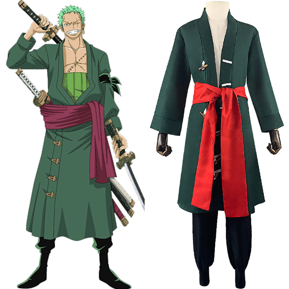 Costume Cosplay Roronoa Zoro Anime – Verde, Per Halloween E Carnevale