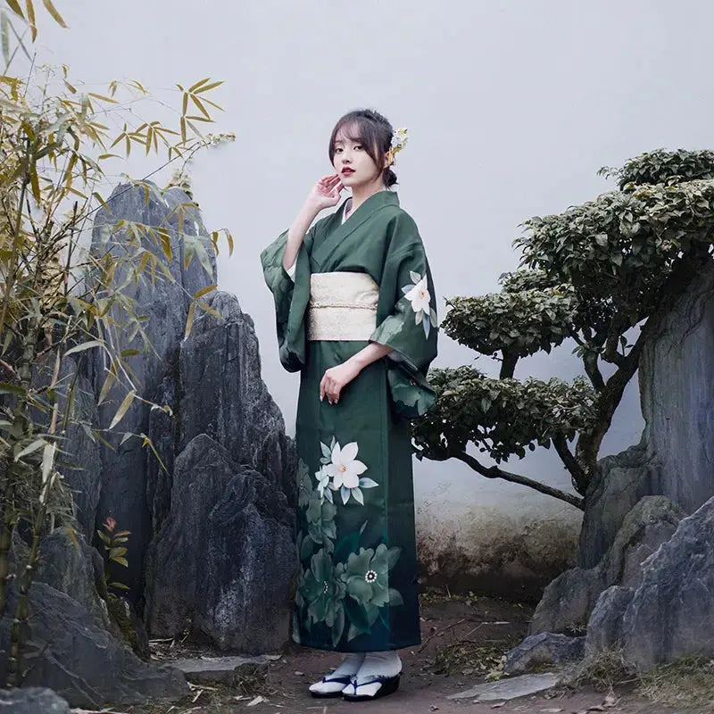 Traditional Green Kimono for Women 'Tanigawa' Traditional Green Kimono for Women 'Tanigawa'