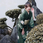 Load image into Gallery viewer, Traditional Green Kimono for Women &#39;Tanigawa&#39;
