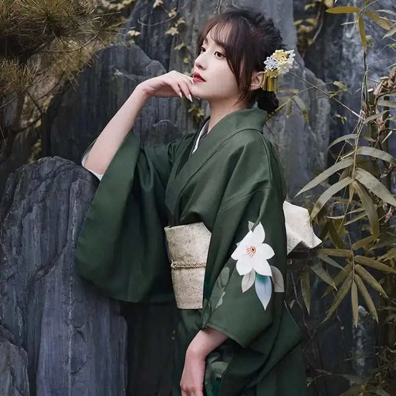Traditional Green Kimono for Women 'Tanigawa' Traditional Green Kimono for Women 'Tanigawa'